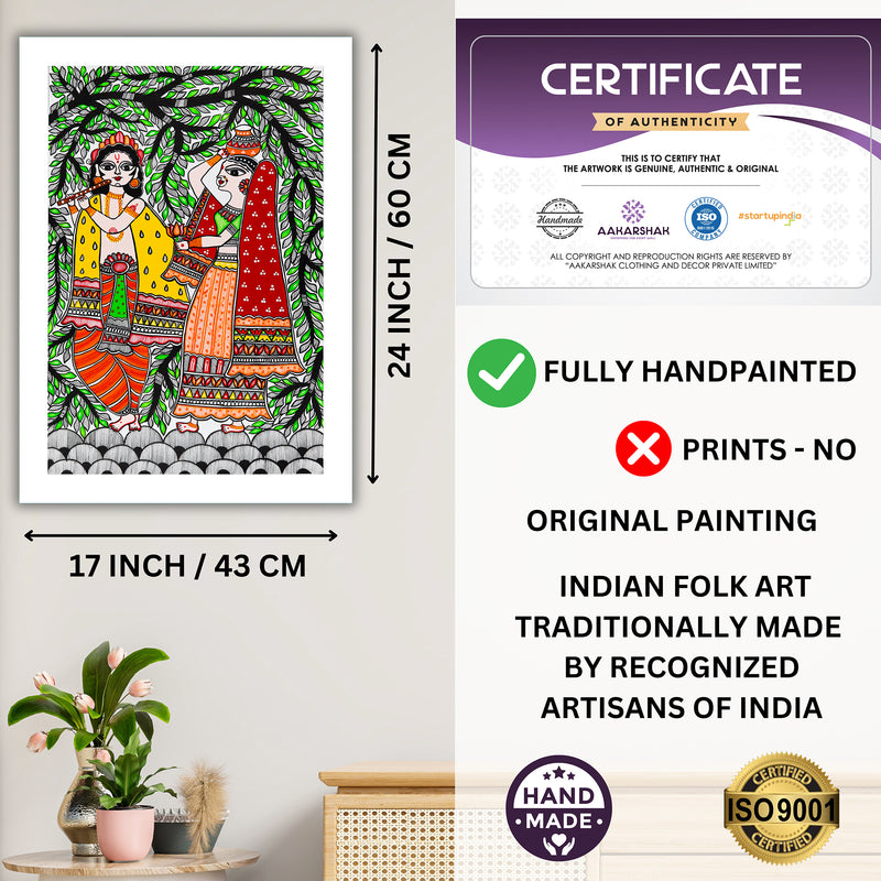 Handmade Radha Krishna Madhubani Painting Wall Decor 17x24