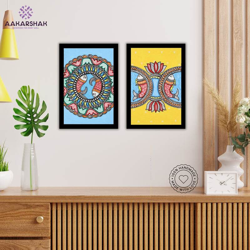 Handmade Fish Madhubani Painting 8x12 Set of 2