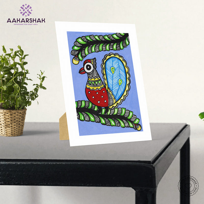 Handmade Madhubani Peacock Painting 6x8 Inch