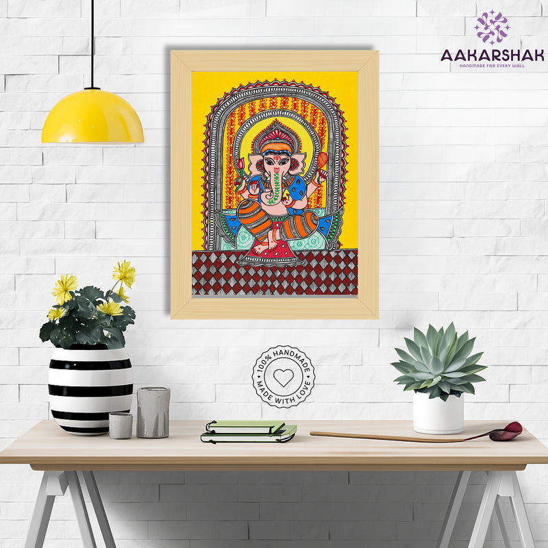 Handmade Madhubani Ganesh Painting 12x16 Inch Wall Decor