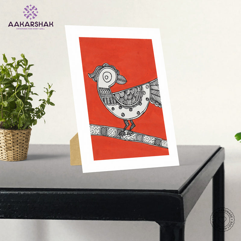 Handmade Madhubani Peacock Painting 6x8 Inch Framed Indian Wall Decor