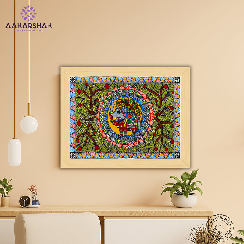 Handmade Elephant Madhubani Painting Wall Decor 17x24