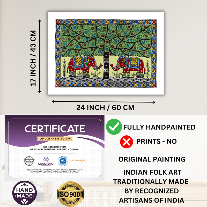 Handmade Elephant Madhubani Painting Wall Decor 17x24