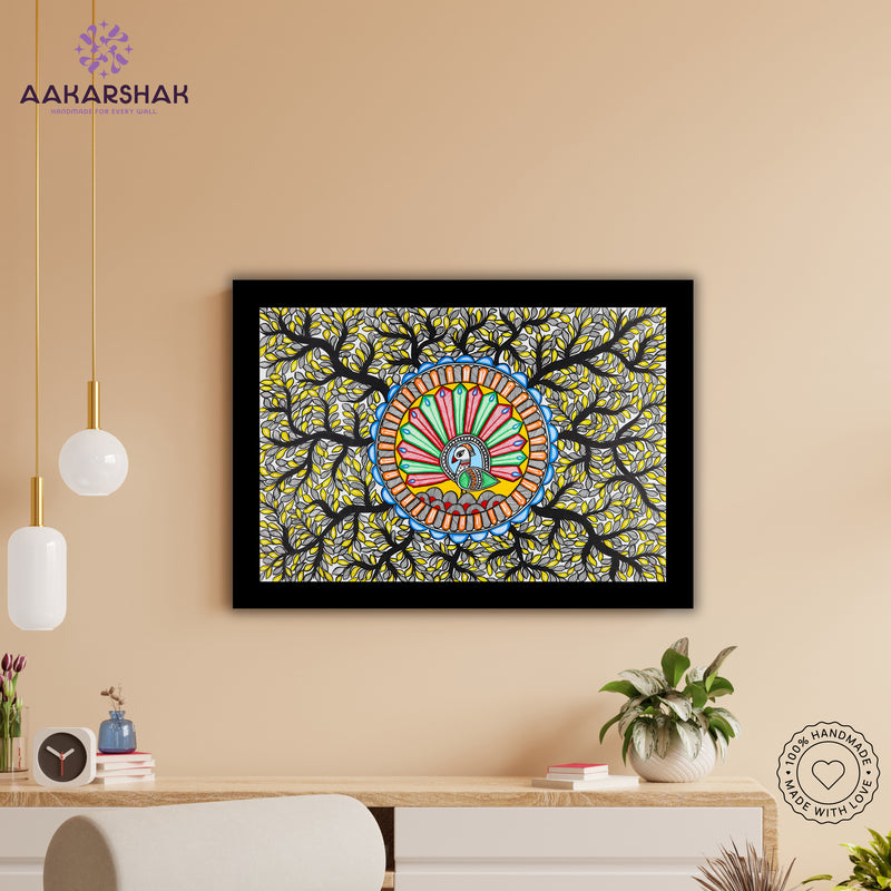 Handmade Dancing Peacock Madhubani Painting Wall Decor 17x24