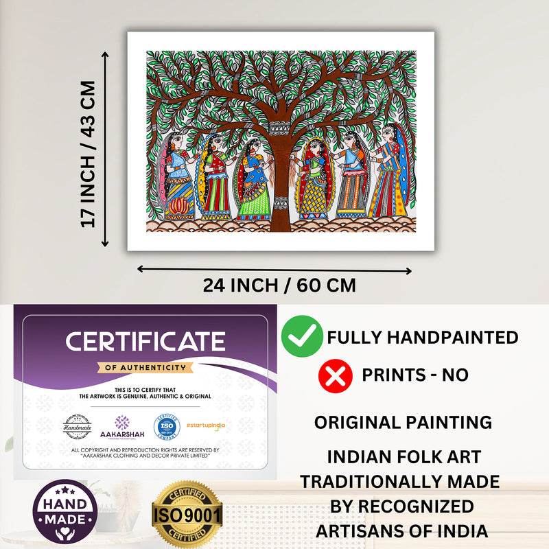 Handmade Vat Savitri Madhubani Painting Wall Decor 17x24