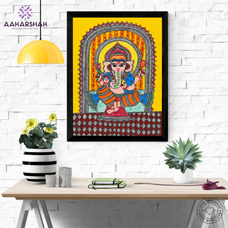 Handmade Madhubani Ganesh Painting 12x16 Inch Wall Decor