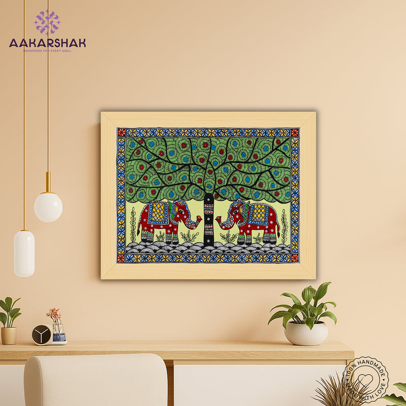 Handmade Elephant Madhubani Painting Wall Decor 17x24