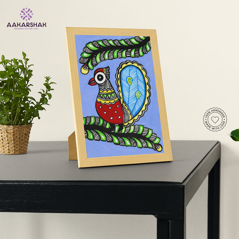 Handmade Madhubani Peacock Painting 6x8 Inch
