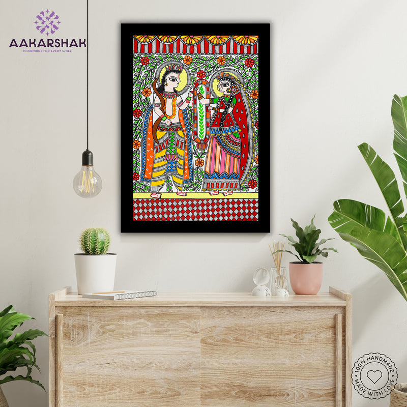 Handmade Ram Sita Madhubani Painting Wall Decor 17x24