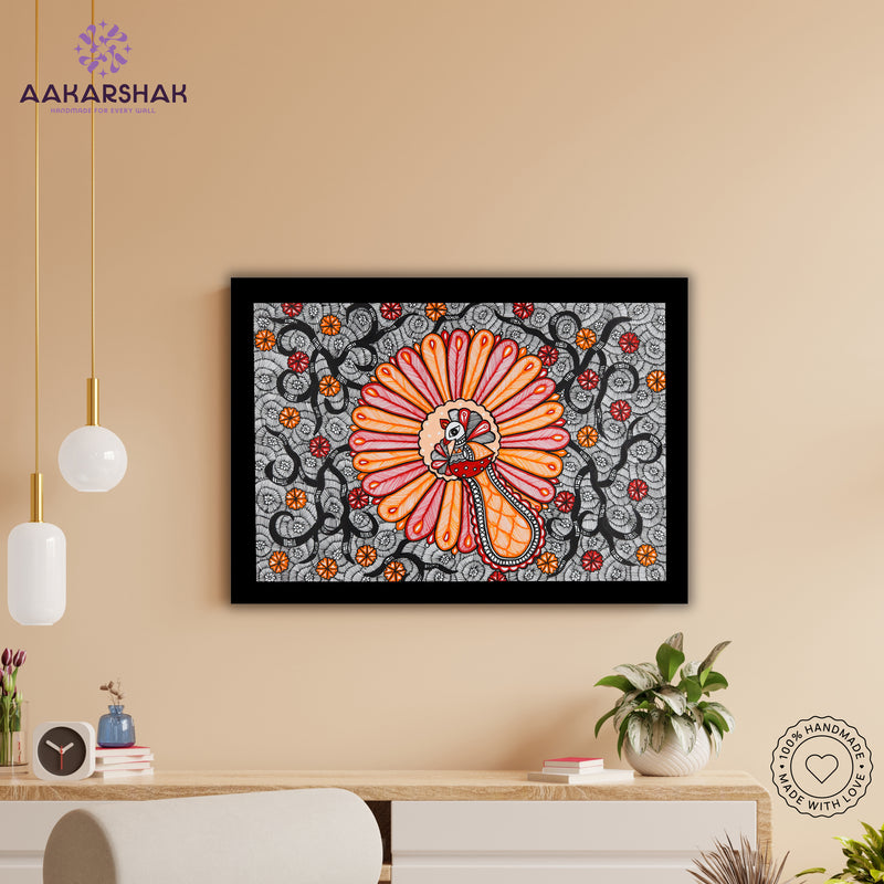 Handmade Dancing Peacock Madhubani Painting Wall Decor 17x24