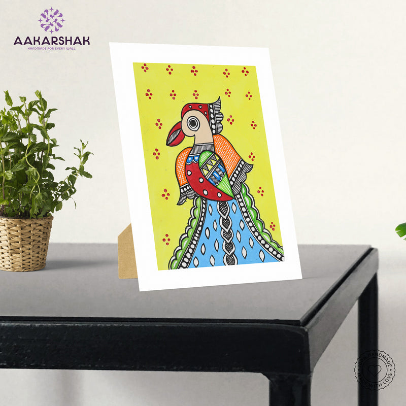 Handmade Madhubani Peacock Painting 6x8 Inch Framed Indian Wall Decor