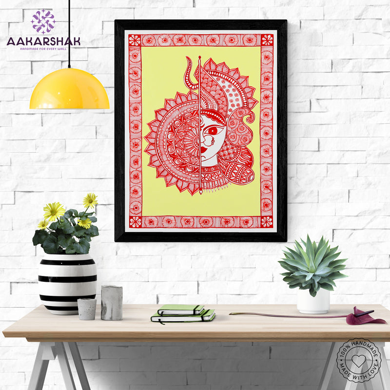 Handmade Madhubani Painting of Maa Durga 12x16 Inch Wall Decor