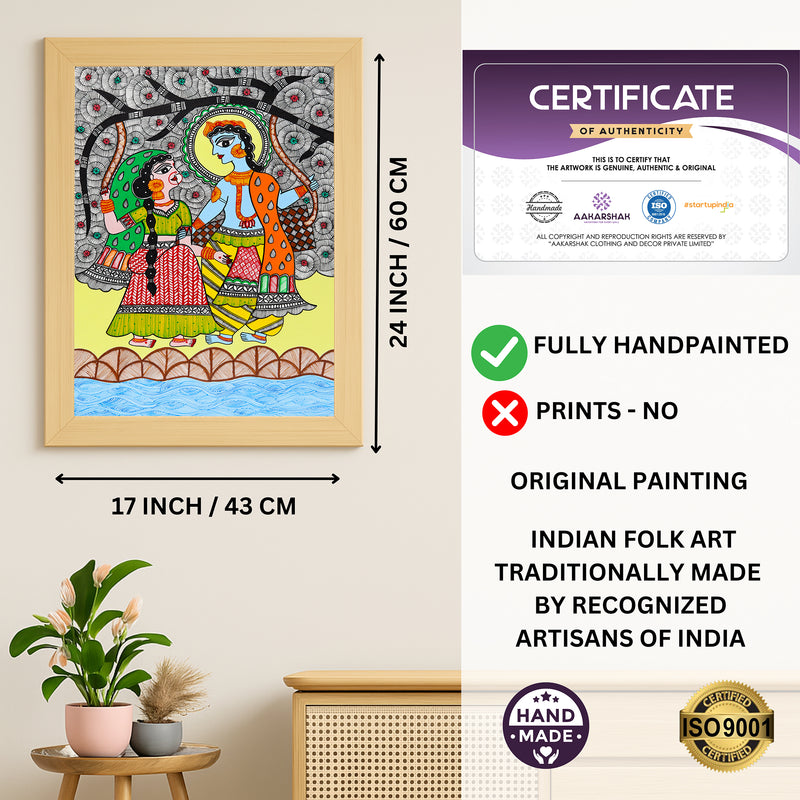 Handmade Radha Krishna Madhubani Painting Wall Decor 17x24