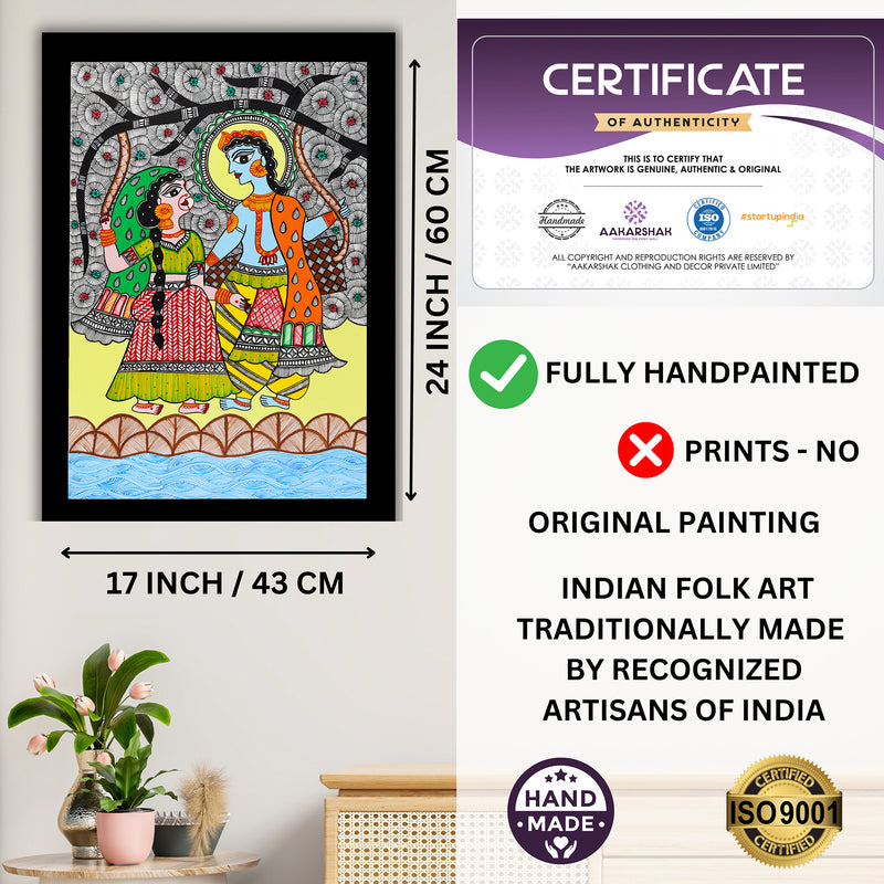 Handmade Radha Krishna Madhubani Painting Wall Decor 17x24