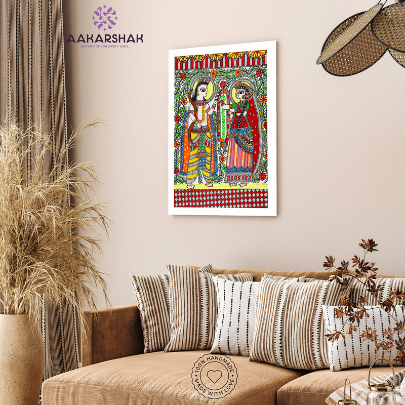 Handmade Ram Sita Madhubani Painting Wall Decor 17x24