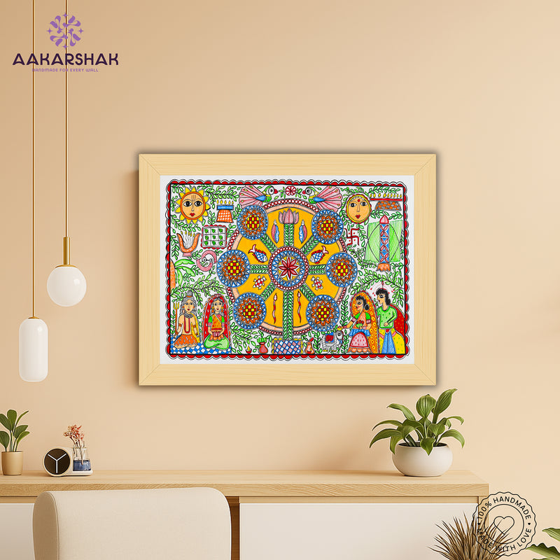 Handmade Kobhar Madhubani Painting Wall Decor 17x24