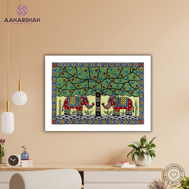 Handmade Elephant Madhubani Painting Wall Decor 17x24