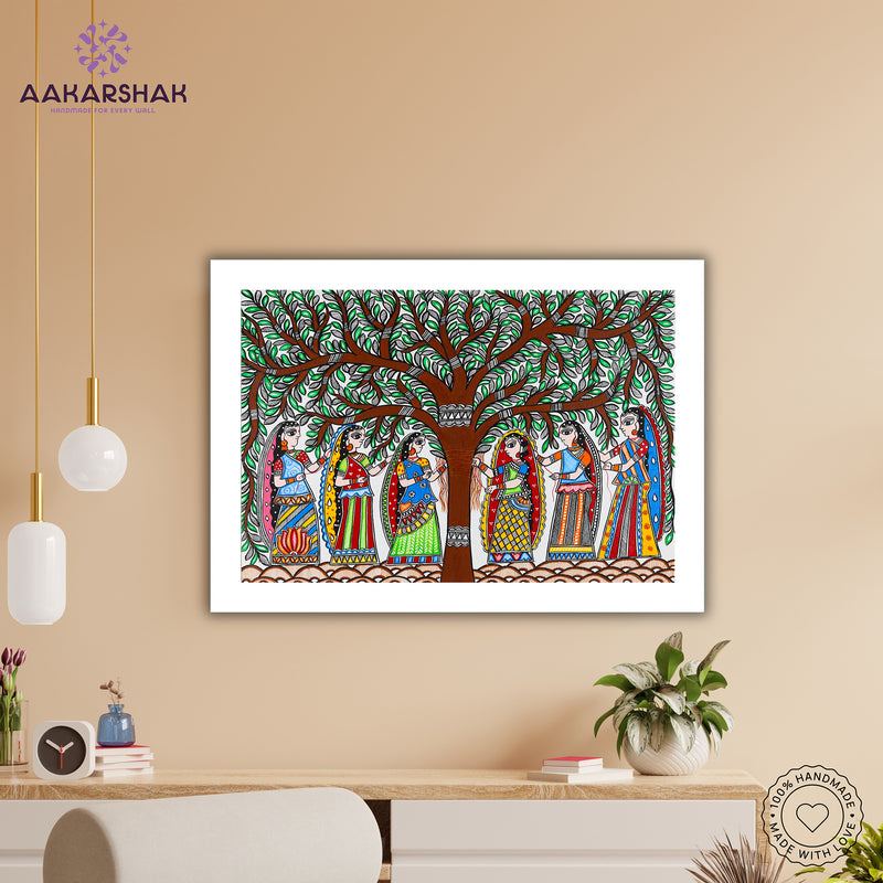 Handmade Vat Savitri Madhubani Painting Wall Decor 17x24
