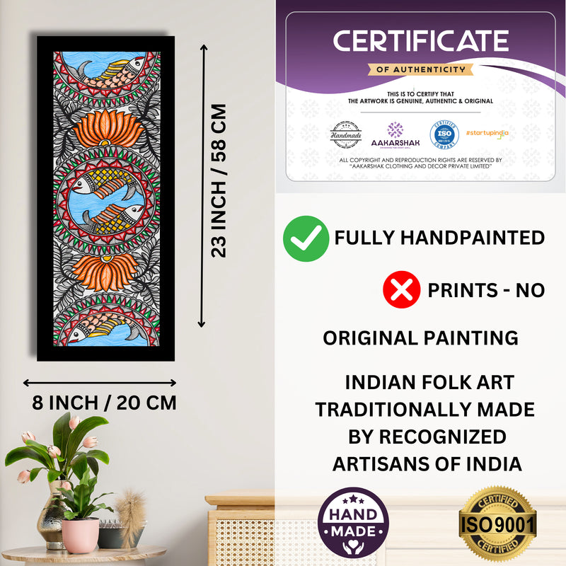 Handmade Fish Madhubani Painting | Wall Decor 8x23