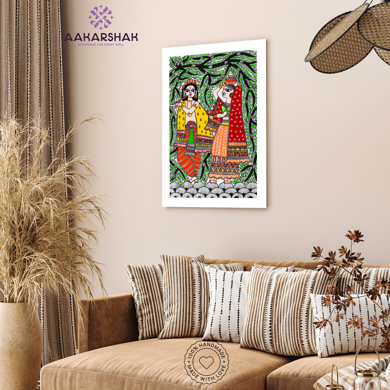 Handmade Radha Krishna Madhubani Painting Wall Decor 17x24
