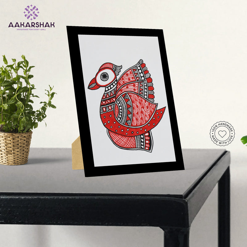 Handmade Madhubani Peacock Painting 6x8 Inch Framed Indian Wall Decor