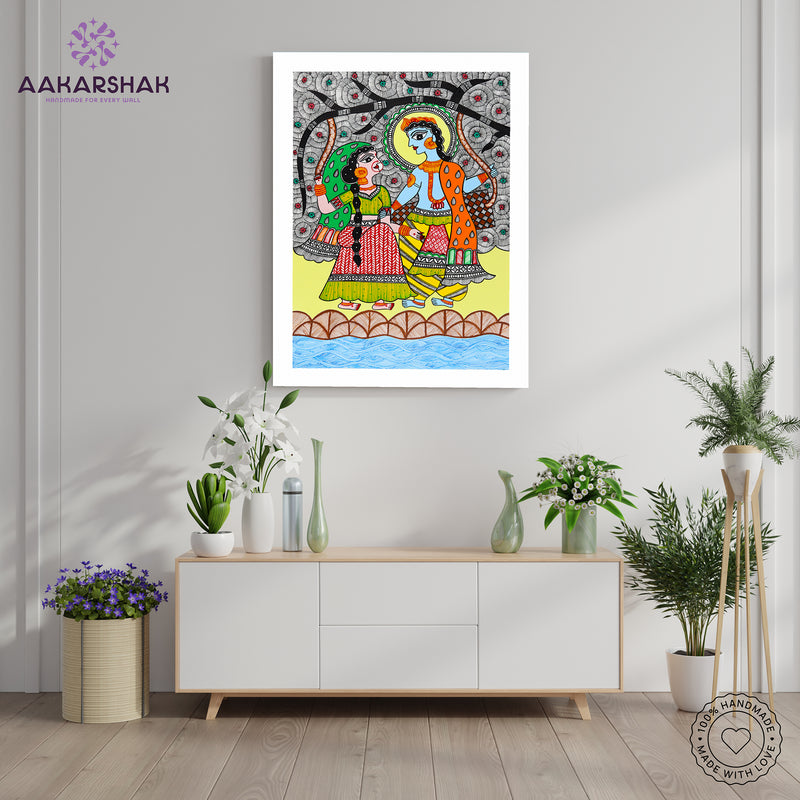 Handmade Radha Krishna Madhubani Painting Wall Decor 17x24