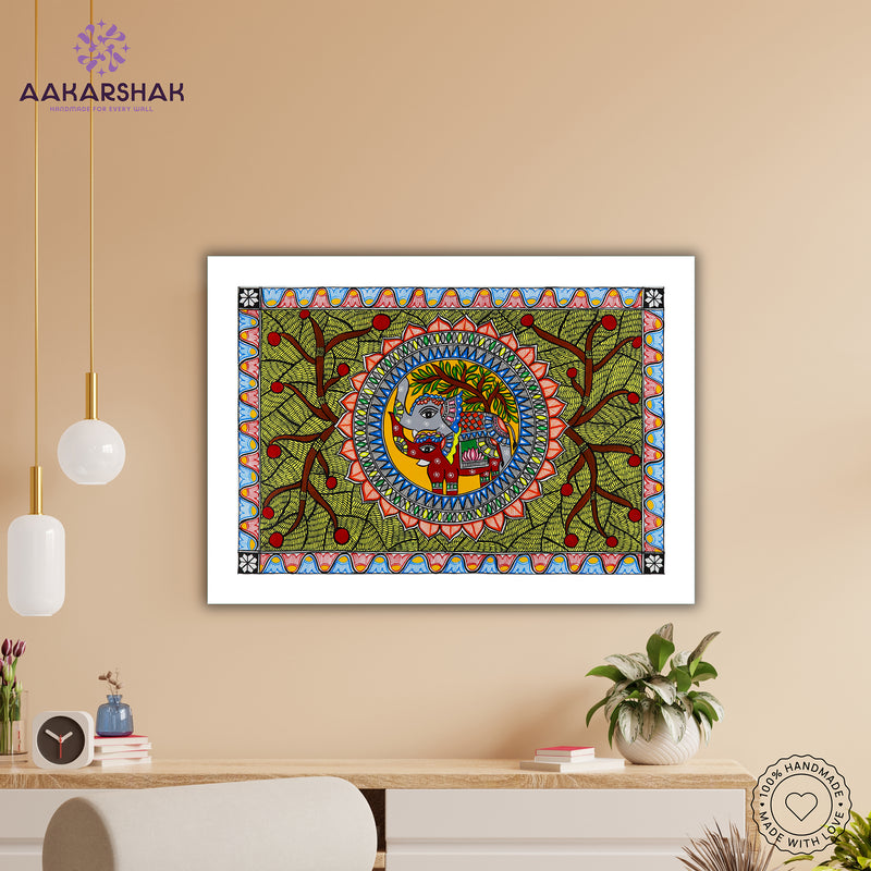 Handmade Elephant Madhubani Painting Wall Decor 17x24
