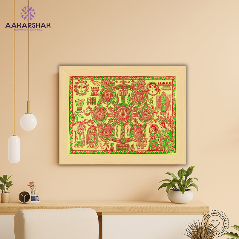 Handmade Kobhar Madhubani Painting Wall Decor 17x24