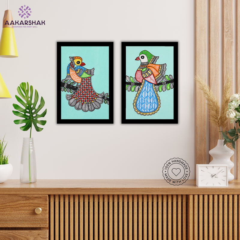 Handmade Peacock Madhubani Painting 8x12 Set of 2