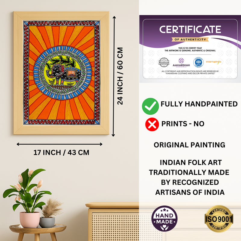Handmade Elephant Madhubani Painting Wall Decor 17x24