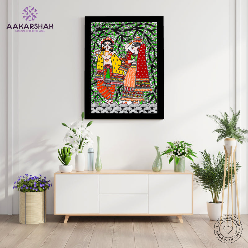 Handmade Radha Krishna Madhubani Painting Wall Decor 17x24