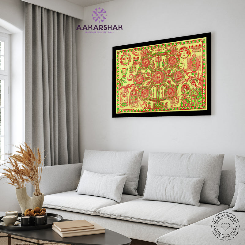 Handmade Kobhar Madhubani Painting Wall Decor 17x24