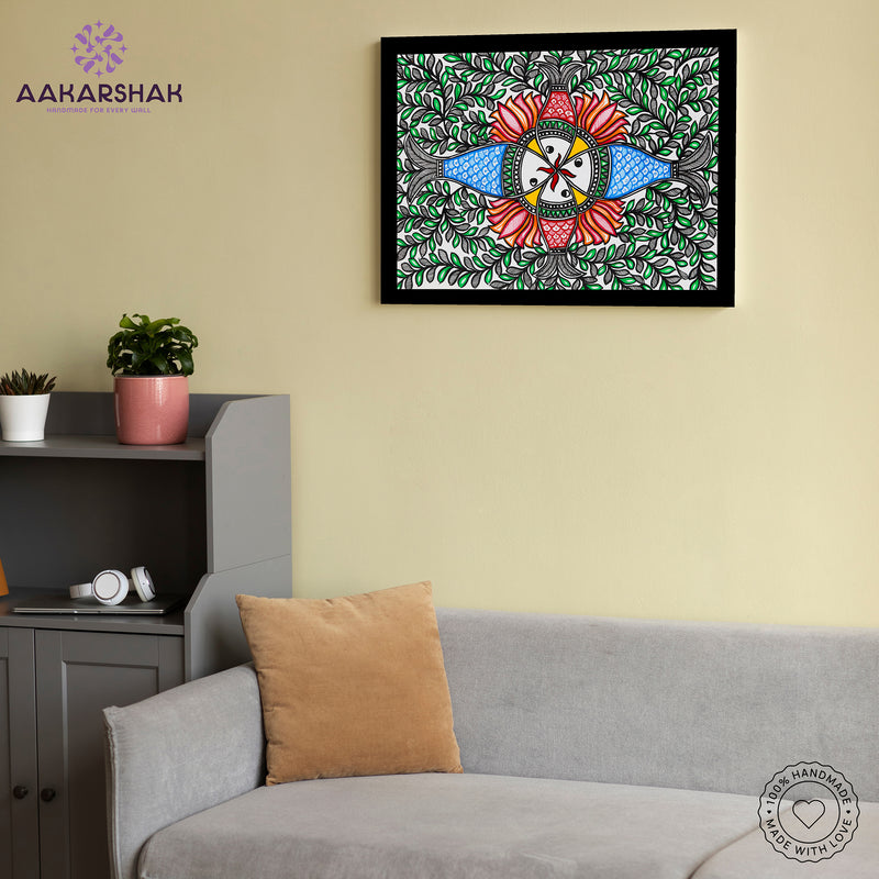 Handmade Madhubani Fish Painting 12x16 Inch Wall Decor