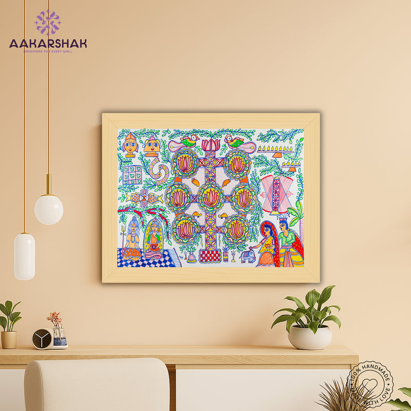 Handmade Kobhar Madhubani Painting Wall Decor 17x24