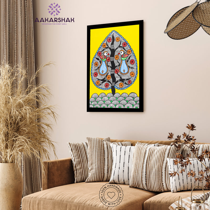 Handmade Dancing Peacock Madhubani Painting Wall Decor 17x24