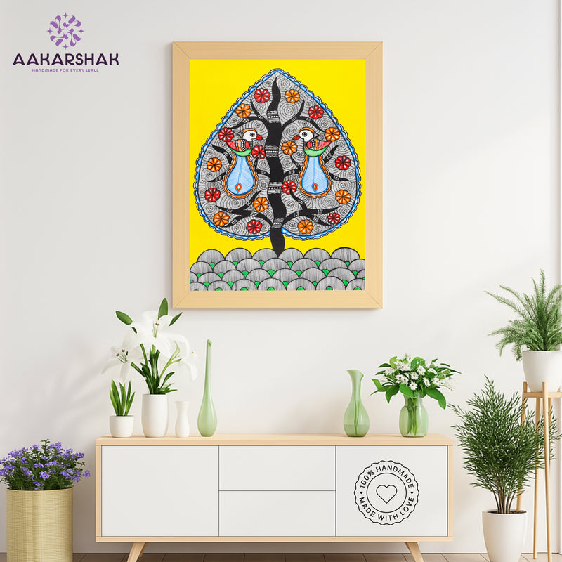 Handmade Dancing Peacock Madhubani Painting Wall Decor 17x24