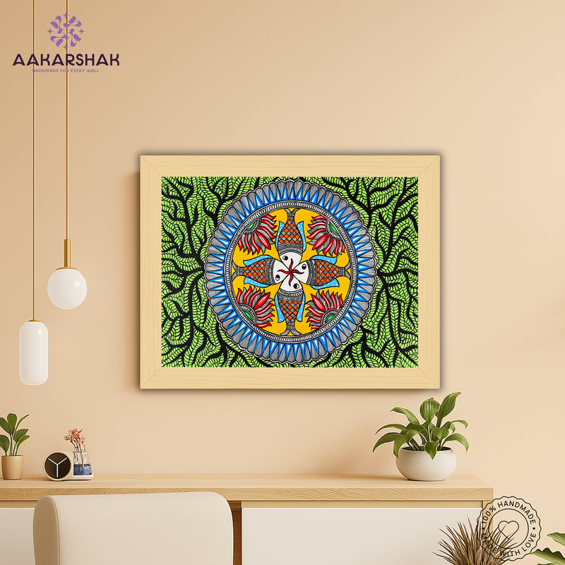 Handmade Fish Madhubani Painting Wall Decor 17x24