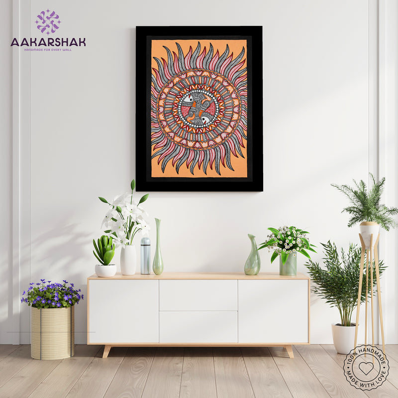 Handmade Madhubani art Fish Painting Wall Decor 17x24 Inch