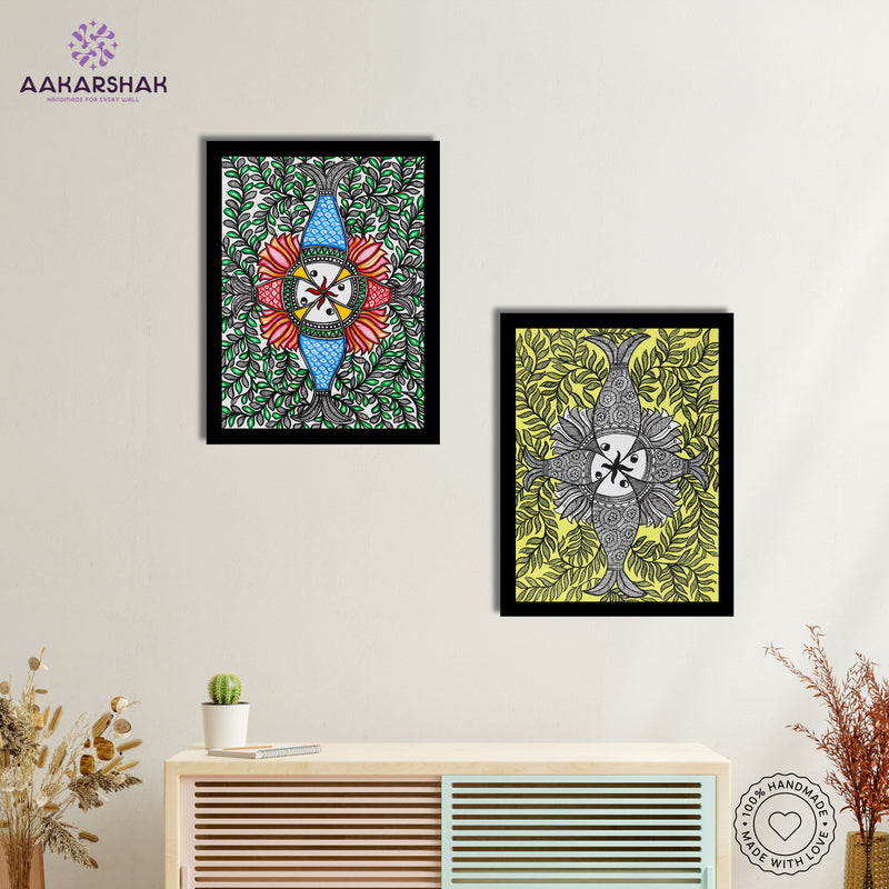 Handmade Madhubani Painting Set of 2 – Fish 12x16
