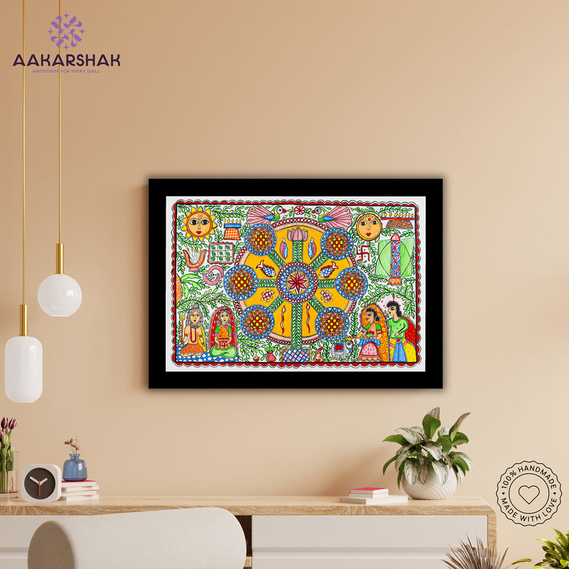 Handmade Kobhar Madhubani Painting Wall Decor 17x24