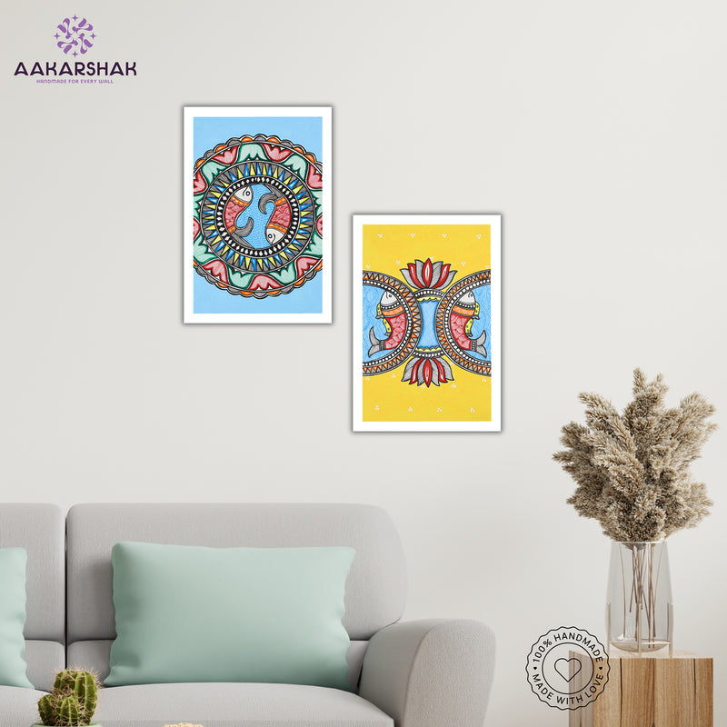 Handmade Fish Madhubani Painting 8x12 Set of 2