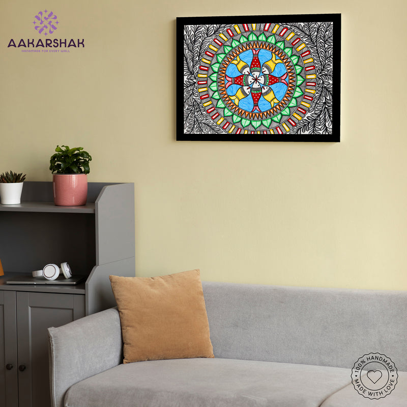 Handmade Madhubani Fish Painting 12x16 Inch Wall Decor