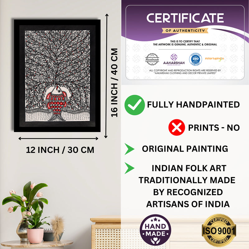 Handmade Tree of life Madhubani Painting Wall Decor 12x16