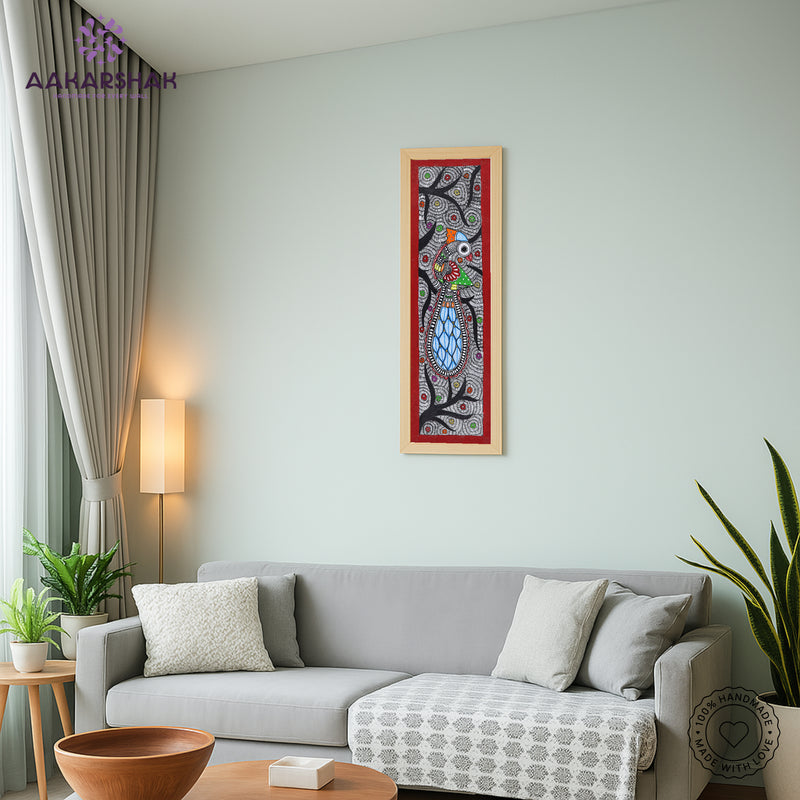vibrant handmade peacock painting-depicting indian folk traditions