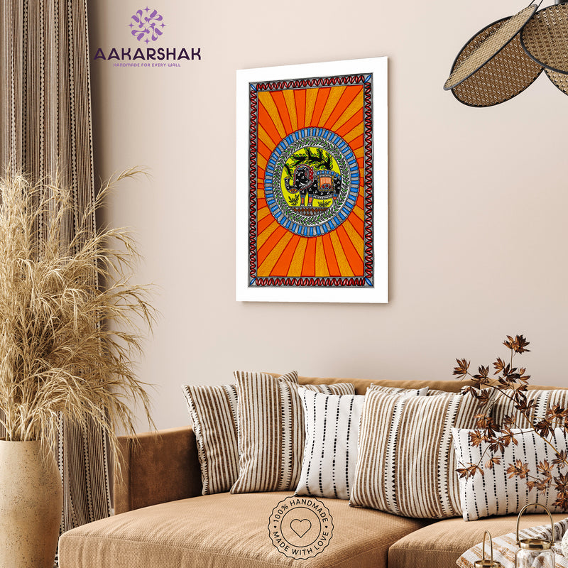 Handmade Elephant Madhubani Painting Wall Decor 17x24