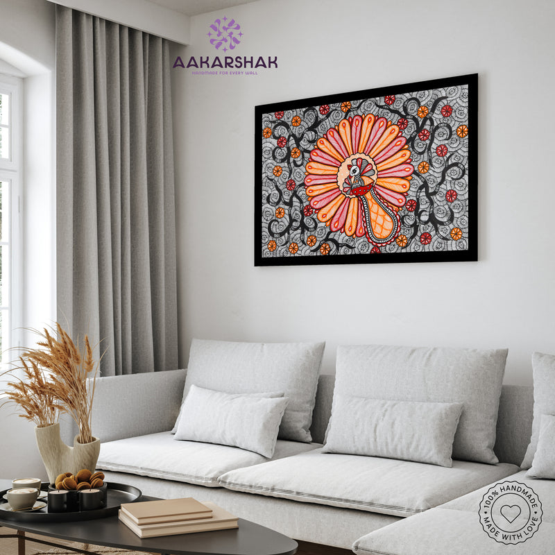 Handmade Dancing Peacock Madhubani Painting Wall Decor 17x24