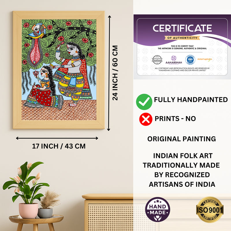 Handmade Radha Krishna Madhubani Painting Wall Decor 17x24
