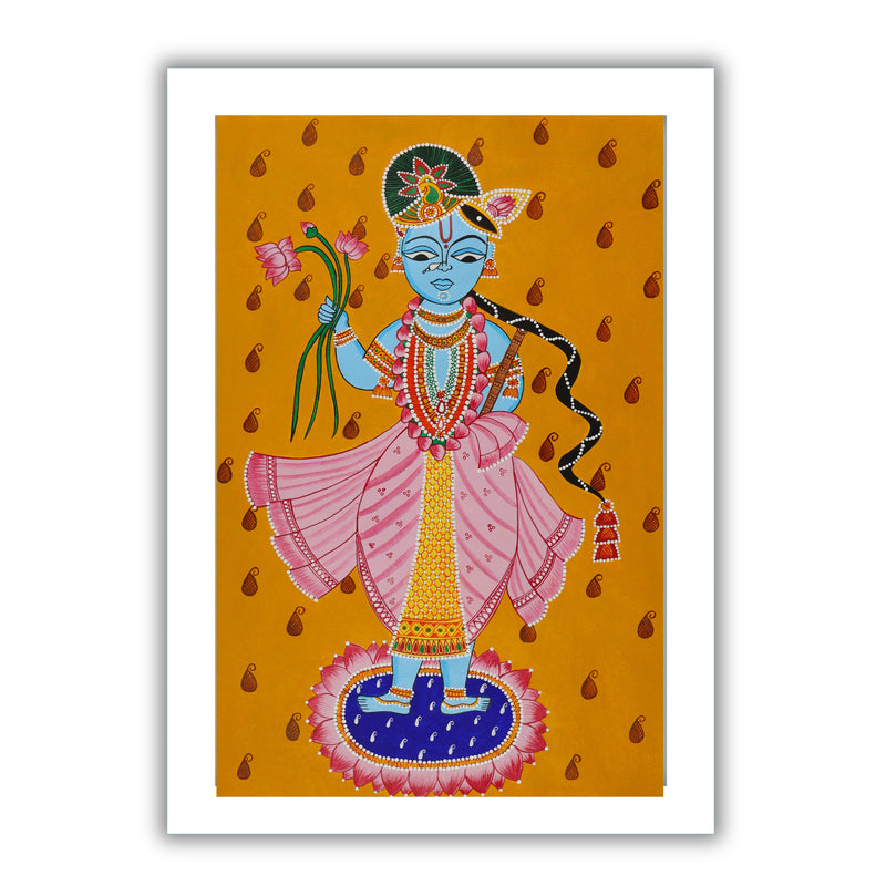 Handmade Pichwai Krishna Painting Framed 17x24 Inch Wall Art