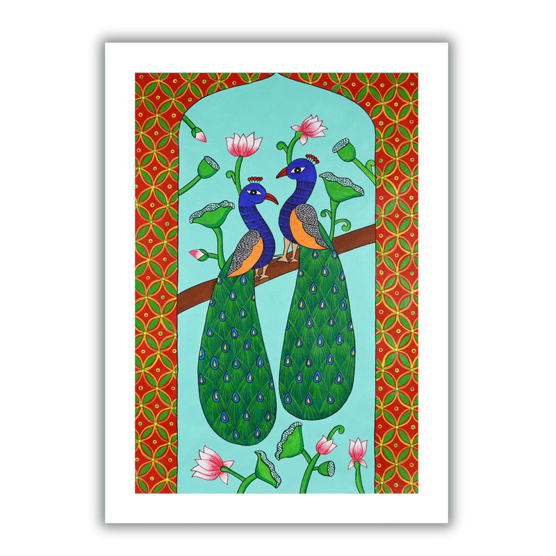 Handmade Pichwai Peacock Painting Framed 17x24 Inch Wall Art