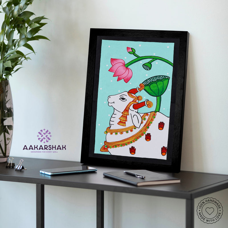 vibrant handmade cow painting-depicting indian folk traditions